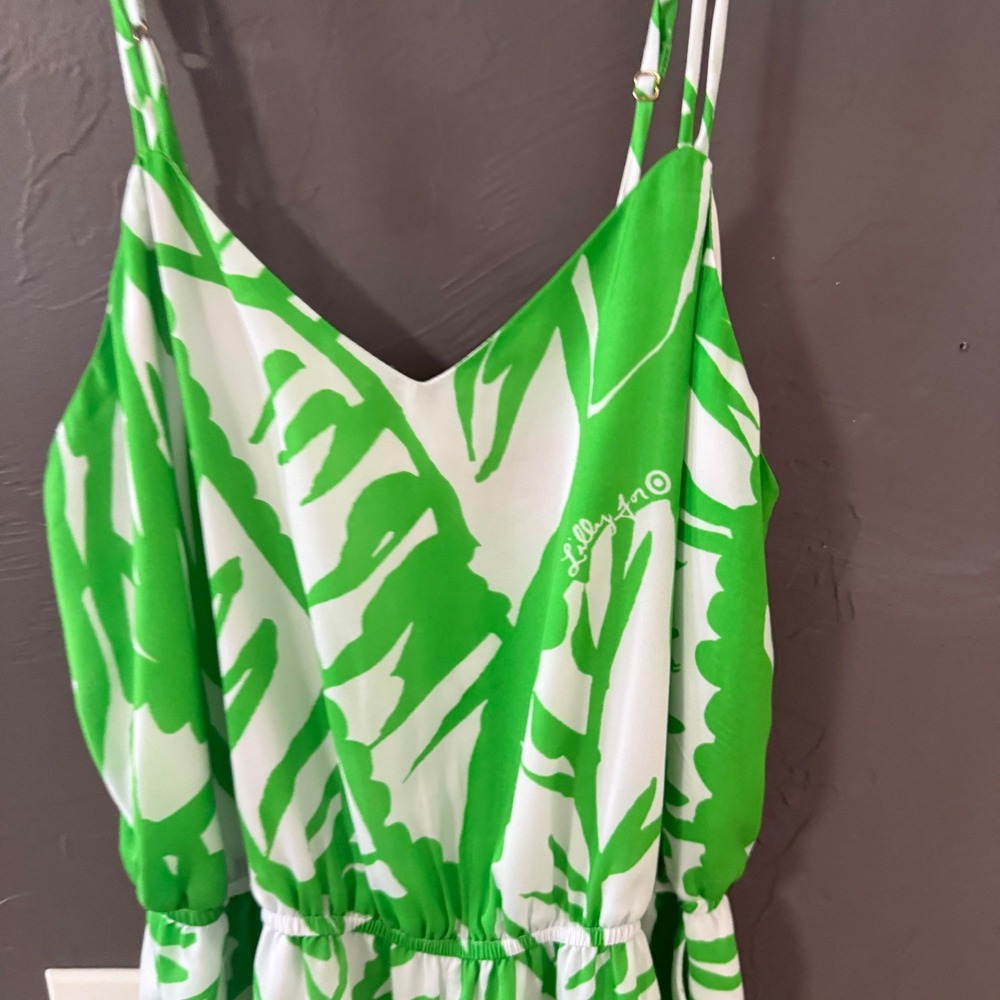 Lilly Pulitzer Target Green Tropical Palm Leaf Maxi Jumpsuit Womens S Vacation - Picture 4 of 10
